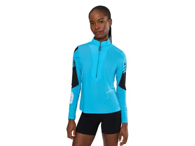 Jamie Sadock Sport Panel Long Sleeve Zip Mock Golf Top Women's Clothing Blue: Xs, Polyester/spandex