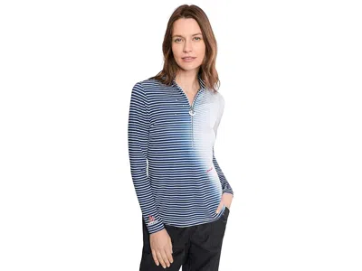 Jamie Sadock Sunsense Gradient Stripe Mock Neck 1/4 Zip Long Sleeve Top In Blue