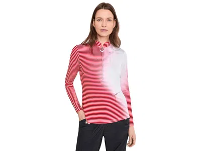 Jamie Sadock Sunsense Gradient Stripe Mock Neck 1/4 Zip Long Sleeve Top In Pink
