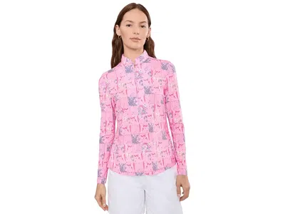 Jamie Sadock Sunsense Marble Long Sleeve Quarter Zip Women's Clothing Pink: Sm