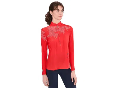 Jamie Sadock Sunsense Mesh Mock Neck 1/4 Zip Long Sleeve Top In Red