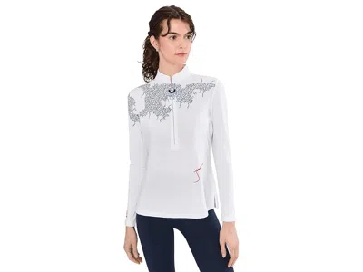 Jamie Sadock Sunsense Mesh Mock Neck 1/4 Zip Long Sleeve Top In White