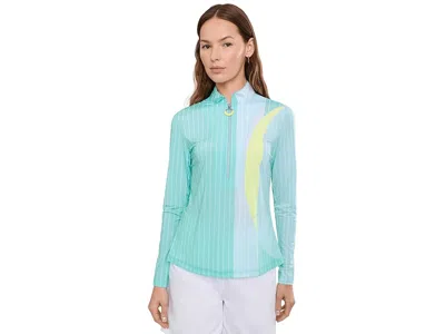 Jamie Sadock Sunsense Slinky Long Sleeve Quarter Zip Women's Clothing Turquoise: Xl In Blue