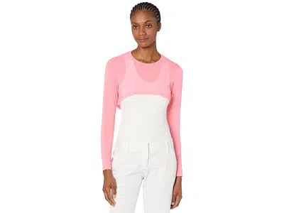 Jamie Sadock Sunsense(r) 35 Spf Lightweight Long Sleeve Crew Neck Crop Layering Top In White