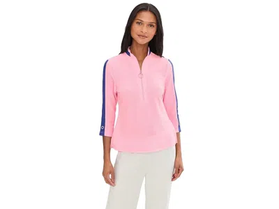 Jamie Sadock Textured Ottoman 3/4 Sleeve 1/4 Zip Top In Pink