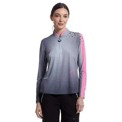 Jamie Sadock Women's  Sunsense Top Black Stretch Long Sleeve 1/4 Zip Red1135 In Multi
