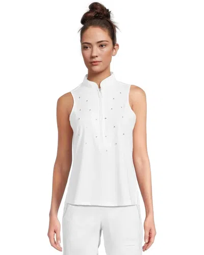 Jamie Sadock Women's  Top White Star Embellished Sleeveless Half Zip Gbo996