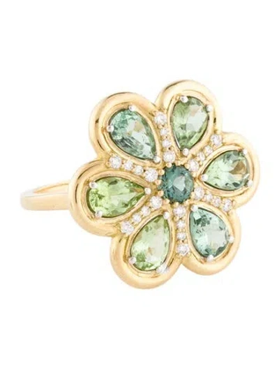 Pre-owned Jamie Wolf 18k Diamond & Tourmaline Flower Cocktail Ring In Multi