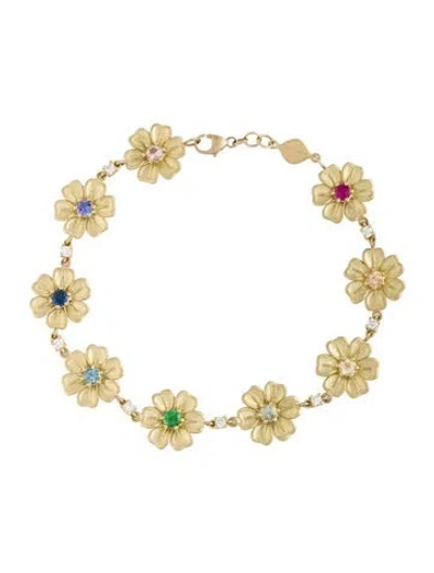 Pre-owned Jamie Wolf 18k Multistone Floral Station Bracelet, 6.5" In Multicolor