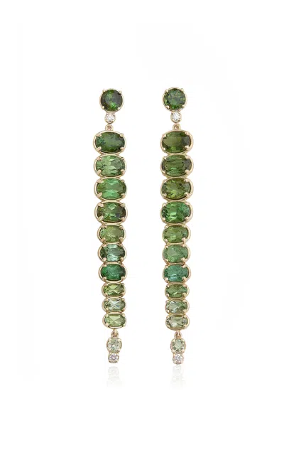 Jamie Wolf 18k Yellow Gold; Diamond And Tourmaline Earrings In Green
