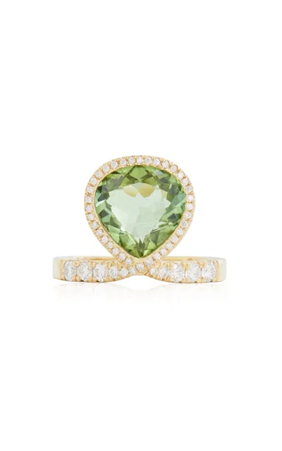 Jamie Wolf 18k Yellow Gold; Diamond And Tourmaline Ring In Green