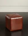 Jamie Young Boland Small Leather Ottoman In Medium Brown