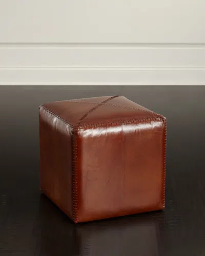Jamie Young Boland Small Leather Ottoman In Brown