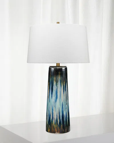 Jamie Young Brushstroke Table Lamp In Aqua, Dark Blue And Metallic Ombre Reactive Glaze