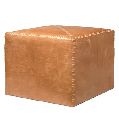 Jamie Young Buff Leather Ottoman In Sand