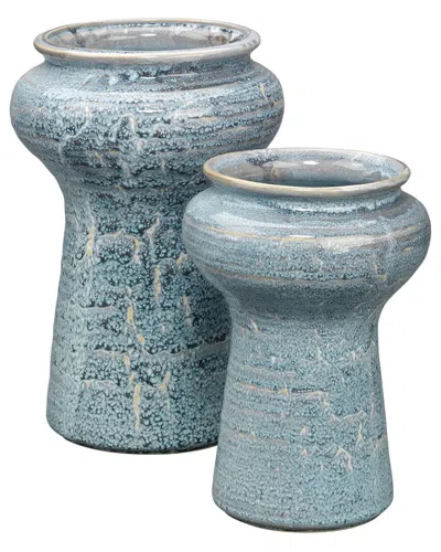 Jamie Young Co. Set Of 2 Snorkel Vases In Blue