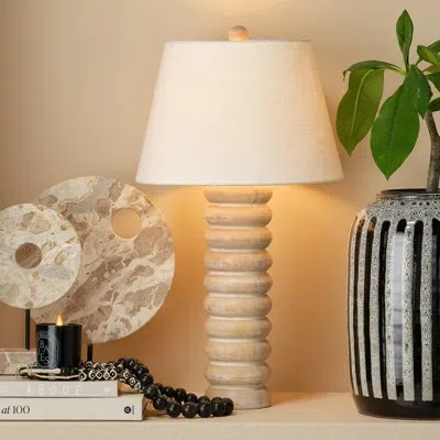 Jamie Young Company Abacus Solid Wood Table Lamp In Bleached Wood