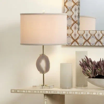 Jamie Young Company Agate Slice Table Lamp In Natural Lavendar Agate And Antique Brass Metal