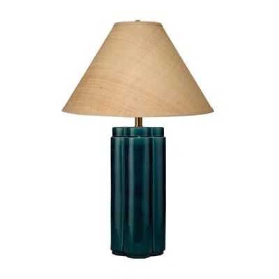 Jamie Young Company Allister Ceramic Table Lamp With Raffia Shade In Blue