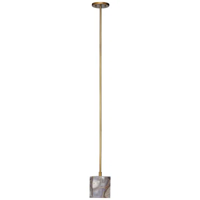 Jamie Young Company Hex 6" Wide Antique Brass And Agate Stone Mini Pendant