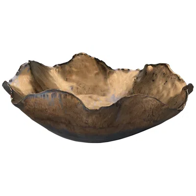 Jamie Young Company Jamie Young 13" Wide Peony Antique Gold Ceramic Bowl