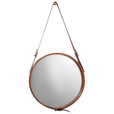 Jamie Young Company Jamie Young Brown Leather 26" Round Wall Mirror