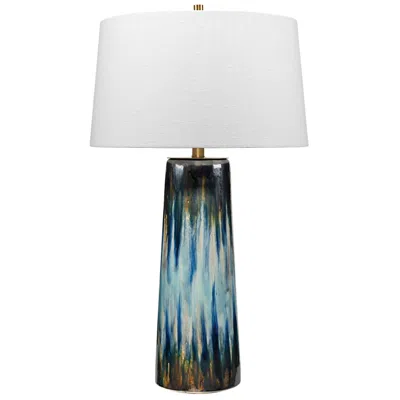 Jamie Young Company Jamie Young Brushstroke Aqua Blue Abstract Glaze Ceramic Table Lamp