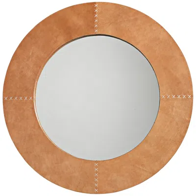 Jamie Young Company Jamie Young Cross Stitch Brown Hide 36" Round Wall Mirror