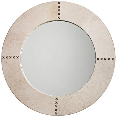 Jamie Young Company Jamie Young Cross Stitch White Hide 36" Round Wall Mirror In Gold