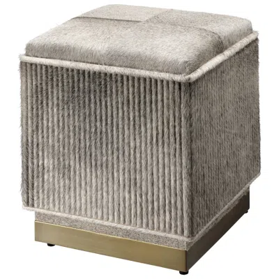Jamie Young Company Jamie Young Easton Ribbed Hide Ottoman With Antique Brass Metal Base In Gray