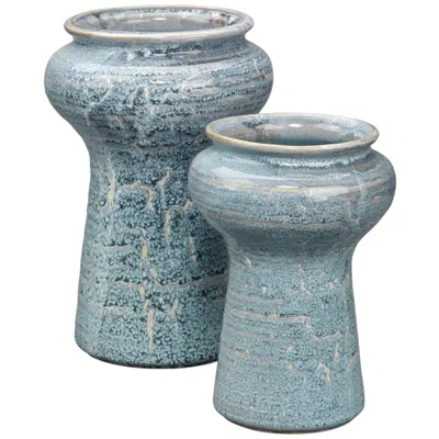 Jamie Young Company Jamie Young Snorkel Blue Ceramic Vases Set Of 2
