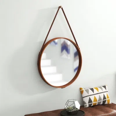 Jamie Young Company Leather Strap Hanging Wood Wall Mirror In Brown