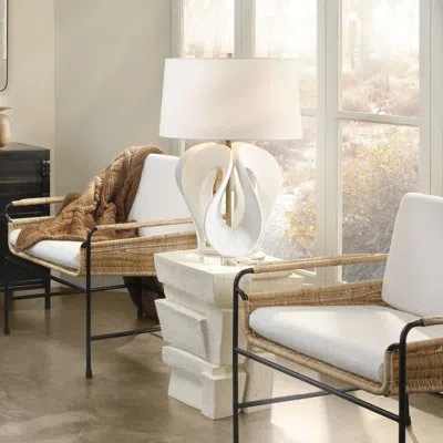 Jamie Young Company Swan Resin Table Lamp With Linen Shade In Clear