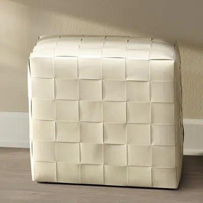 Jamie Young Company Woven Leather Cube Ottoman In Cream Genuine Leather
