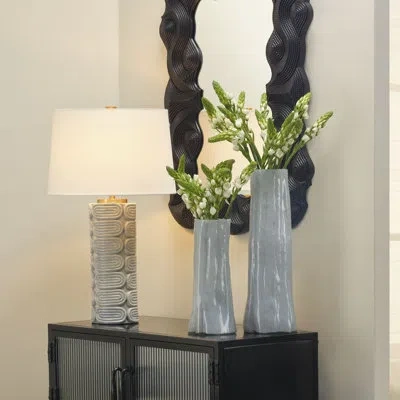 Jamie Young Company Wright Ceramic Table Lamp With Linen Shade In Blue