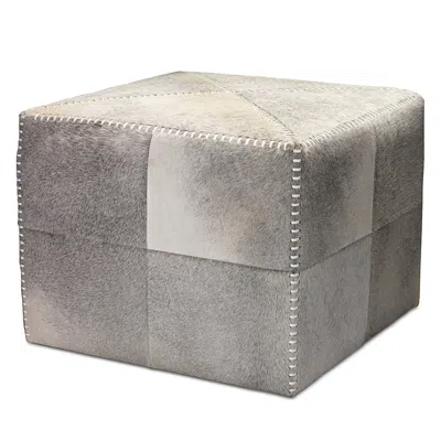 Jamie Young Hair On Hide Large Ottoman In Gray