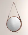 Jamie Young Large Round Mirror In Brown Leather