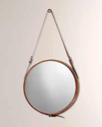 Jamie Young Large Round Mirror In Brown Leather