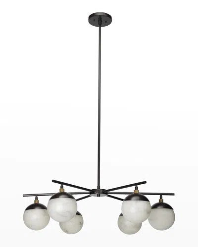 Jamie Young Metro 6-light Chandelier In Faux White Alabaster And Oil Rubbed Bronze W/ Antique Brass Accents