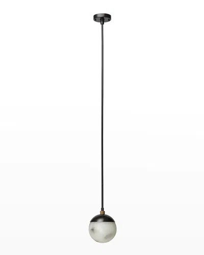 Jamie Young Metro Dome Shade Pendant In Faux White Alabaster And Oil Rubbed Bronze W/ Antique Brass Accents