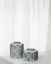 Jamie Young Oran Canisters In Blue And White Ceramic, Set Of 2 In Blue