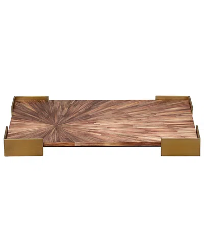 Jamie Young Palm Marquetry Decorative Tray In Brown