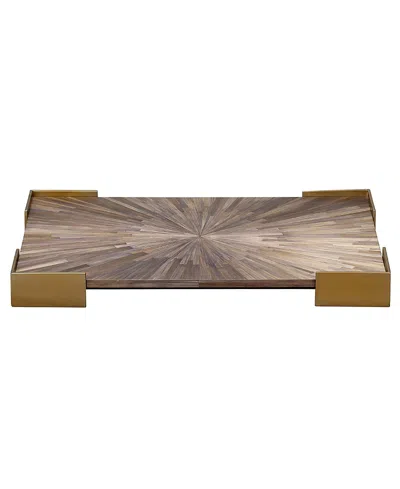 Jamie Young Palm Marquetry Decorative Tray In Brown