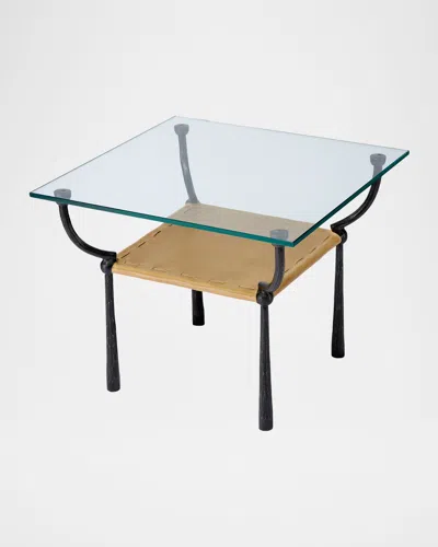 JAMIE YOUNG RENZO GLASS & LEATHER SIDE TABLE