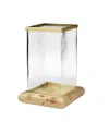 Jamie Young Rhine Burl Wood And Glass Hurricane Candle Holder In Brown