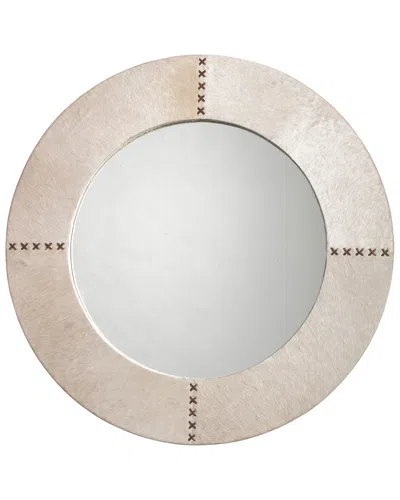 Jamie Young Round Cross Stitch Mirror In White Hide