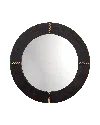 Jamie Young Round Cross-stitch Mirror In Espresso Hide W/ Antique Brass