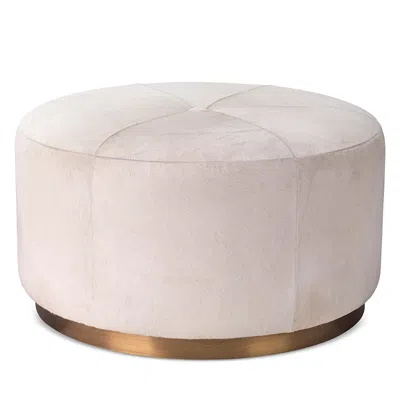 Jamie Young Thackery Round Hair-hide Pouf In White