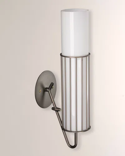 Jamie Young Torino Wall Sconce In Gun Metal And Opaque White Milk Glass