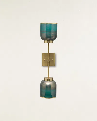 Jamie Young Vapor Double Sconce In Antique Brass And Aqua Metallic Glass
